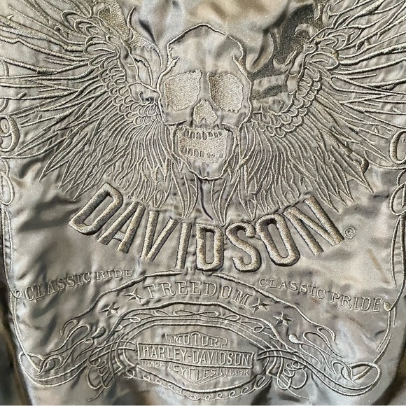 Harley Davidson Embroidered Skull Wings Satin Bomber Jacket Biker Moto Large - Picture 4 of 16